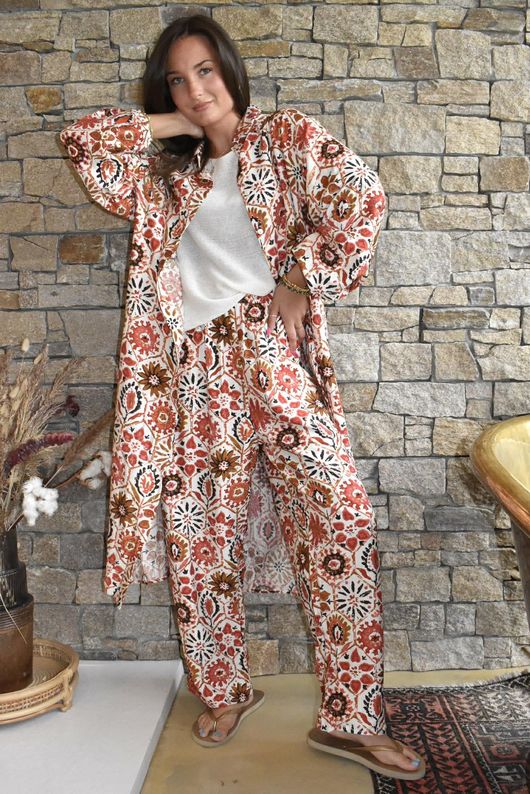 Riad Nights Longline Belted Duster Shirt Rust